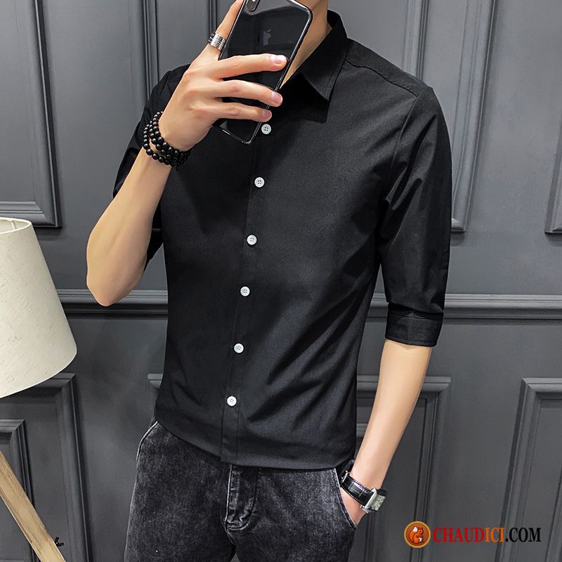 Chemise Homme Slim Courte Tendance Beau Décontractée Été Pas Cher