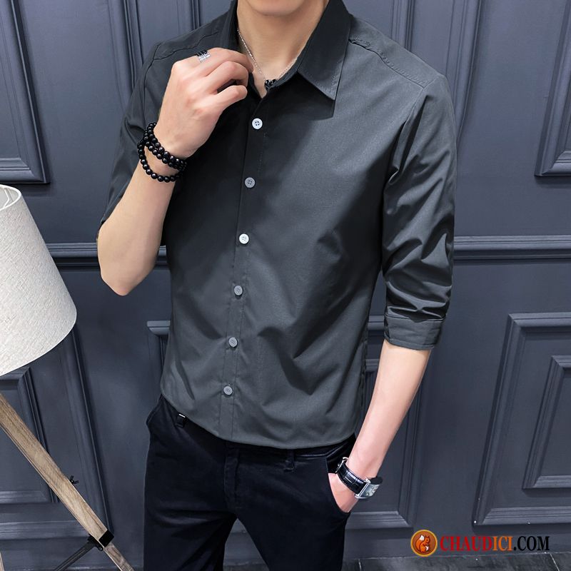 Chemise Homme Slim Courte Tendance Beau Décontractée Été Pas Cher