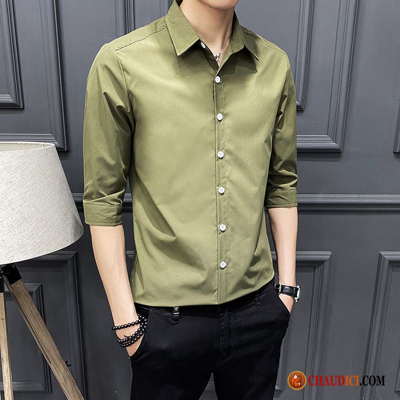 Chemise Homme Slim Courte Tendance Beau Décontractée Été Pas Cher