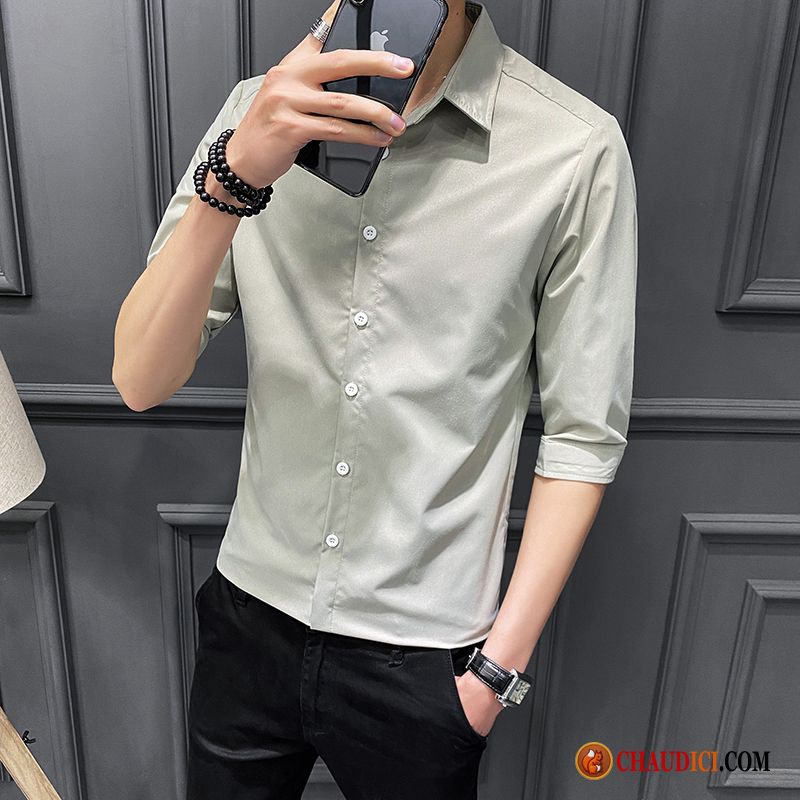 Chemise Homme Slim Courte Tendance Beau Décontractée Été Pas Cher