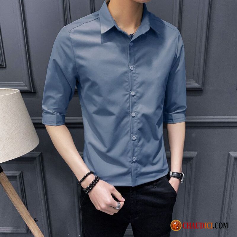 Chemise Homme Slim Courte Tendance Beau Décontractée Été Pas Cher