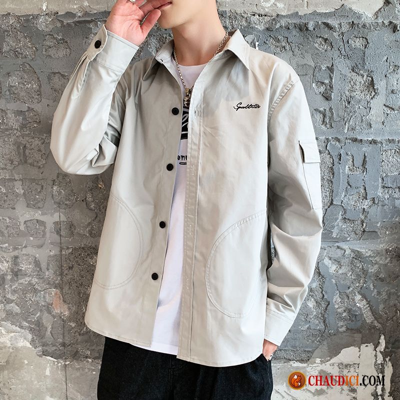 Chemise Homme Soie Argent Baggy Chemise Manteau Tendance Homme Pas Cher