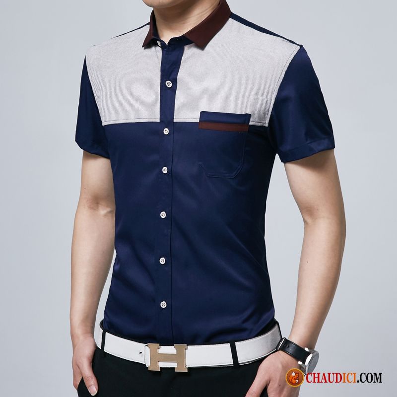 Chemise Homme Soie Chameau Courte Homme Décontractée Légère Slim