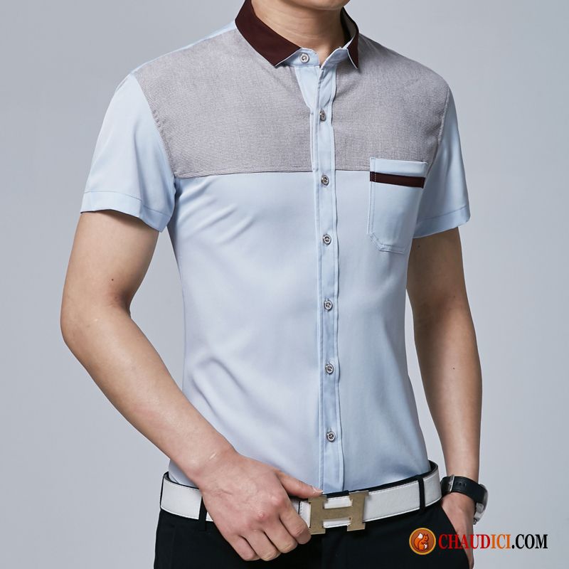 Chemise Homme Soie Chameau Courte Homme Décontractée Légère Slim