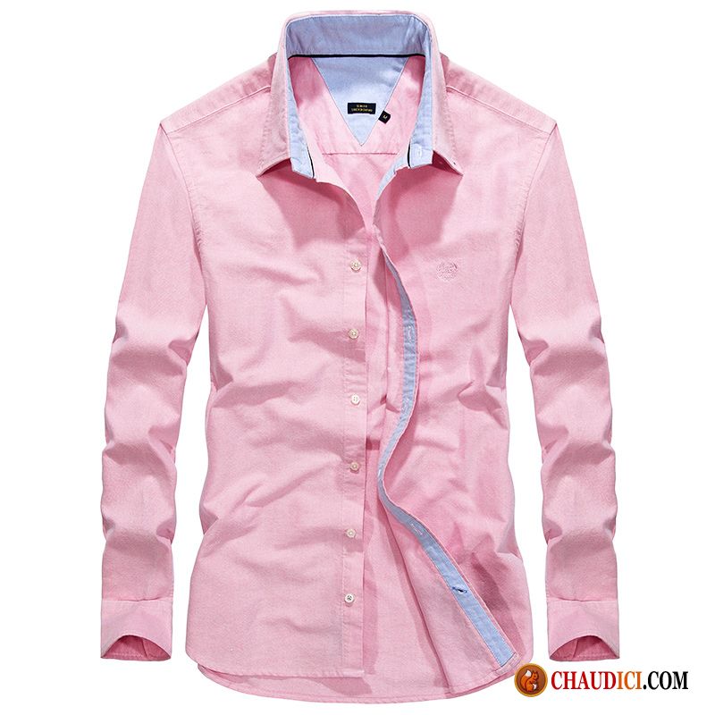 Chemise Longue Manche Homme Neige L'automne Blanc Chemise Longues Rose Pas Cher