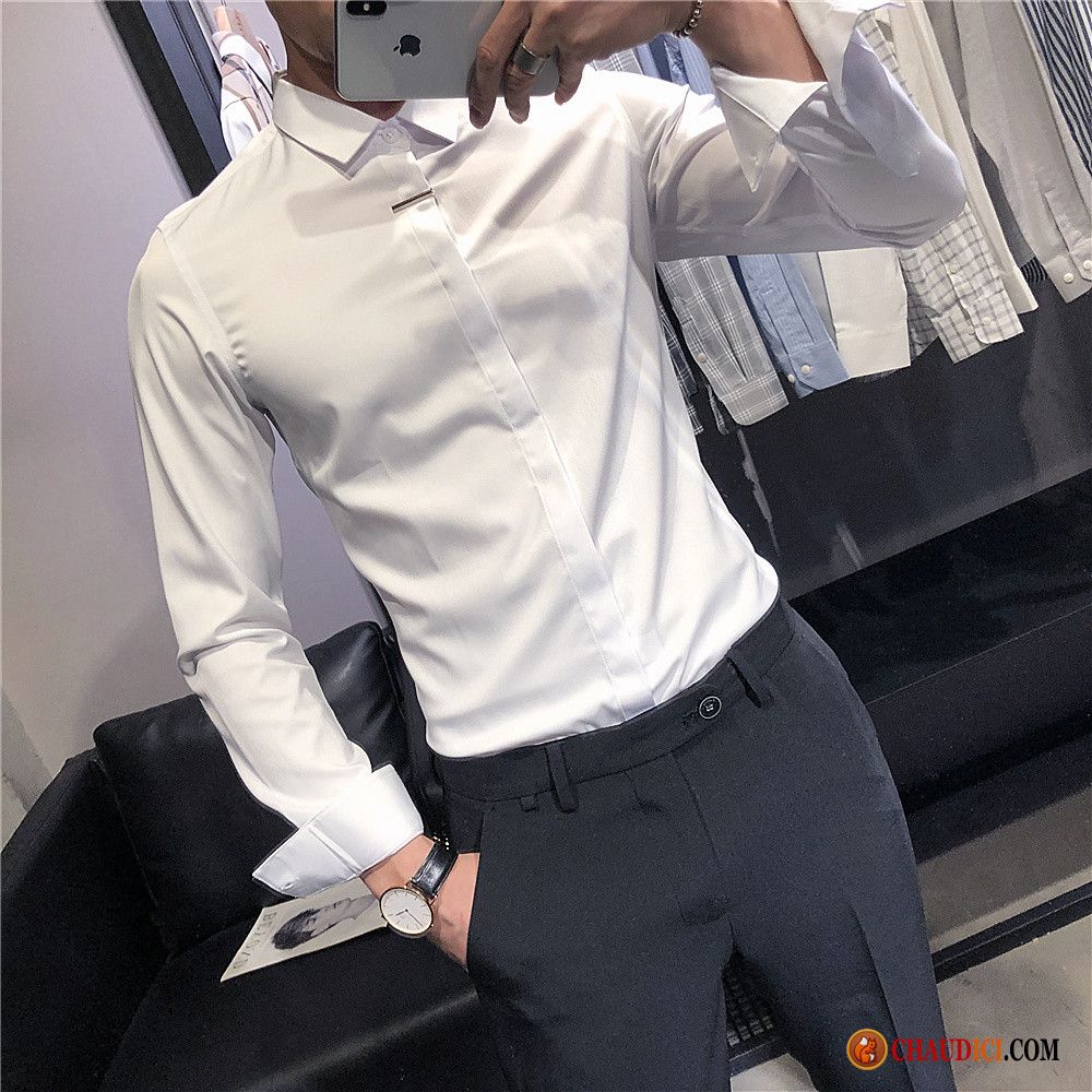 Chemise Manche Longue Homme Pas Cher Lavande Tendance Slim Britanique Longues Pure En Ligne