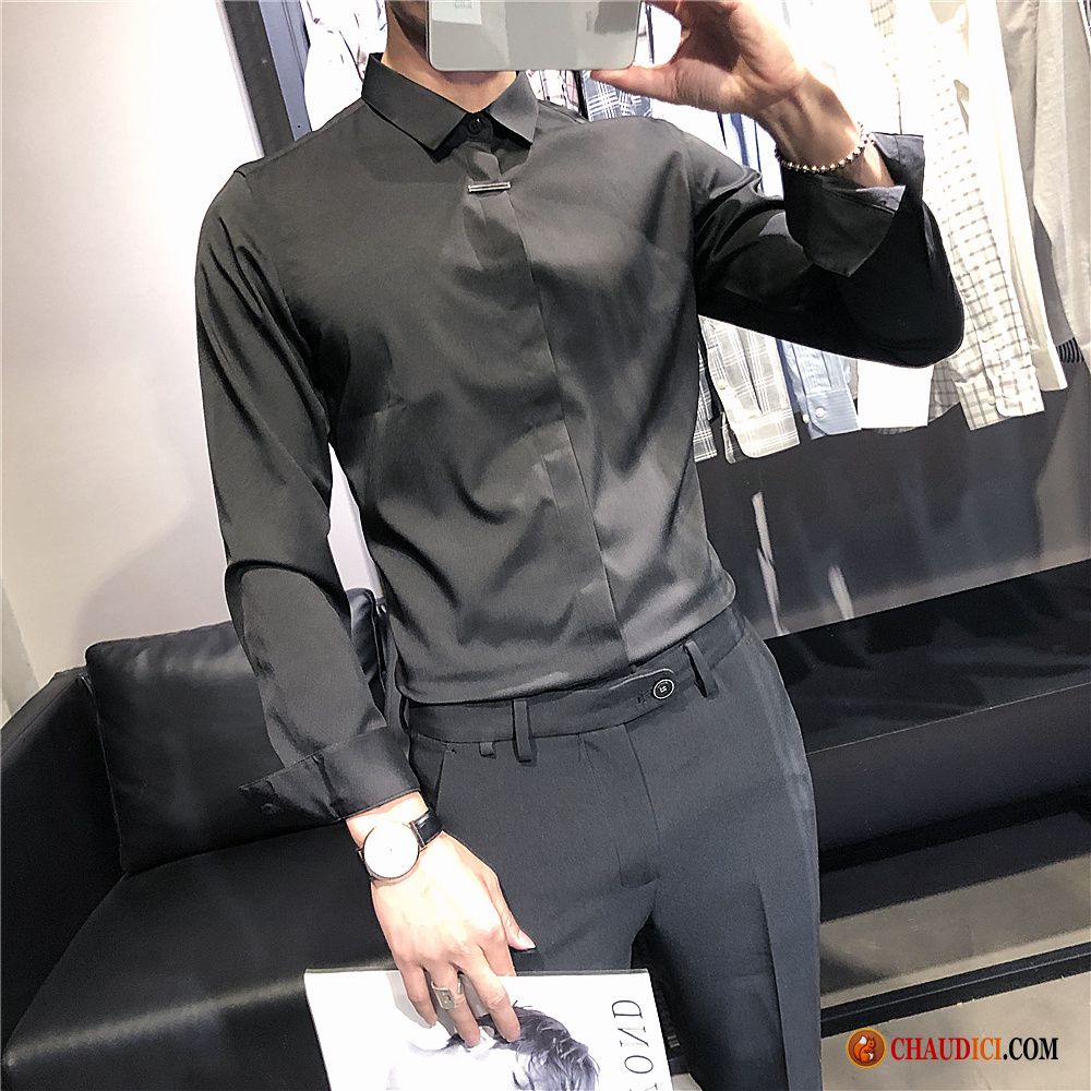 Chemise Manche Longue Homme Pas Cher Lavande Tendance Slim Britanique Longues Pure En Ligne