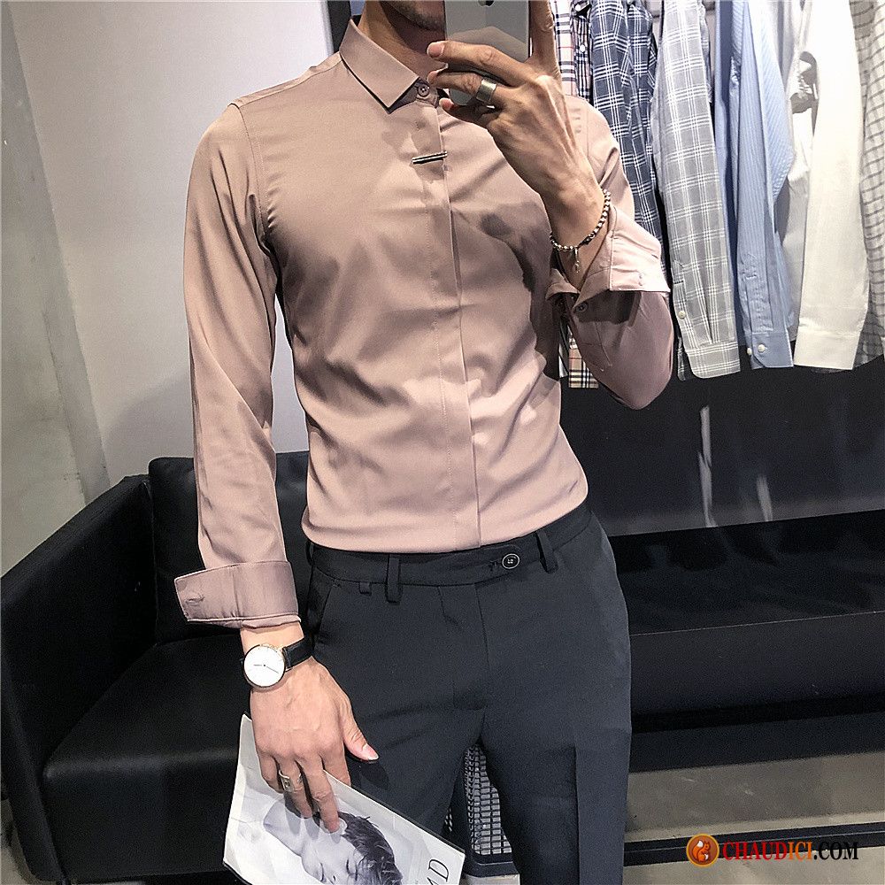 Chemise Manche Longue Homme Pas Cher Lavande Tendance Slim Britanique Longues Pure En Ligne