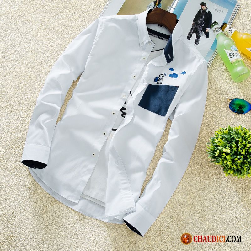 Chemise À Carreaux Bleu Chemise Longues Blanc Impression Homme