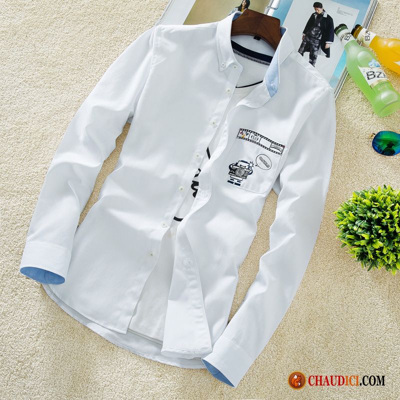 Chemise À Carreaux Bleu Chemise Longues Blanc Impression Homme