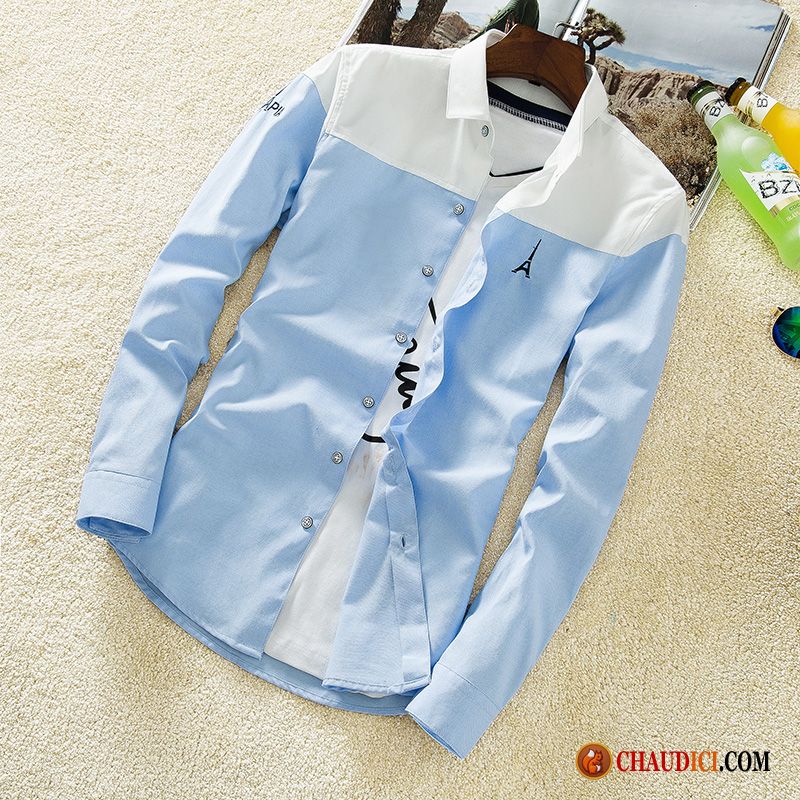 Chemise À Carreaux Bleu Chemise Longues Blanc Impression Homme