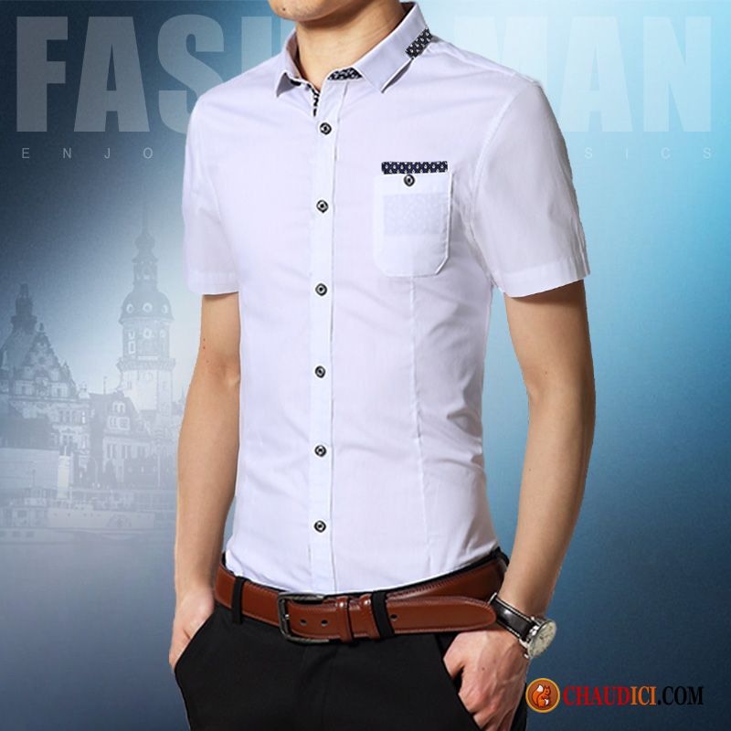 Chemises Hommes Grandes Tailles Seagreen Printemps Chemise Slim Blanc Homme Pas Cher