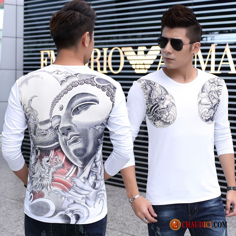 Debardeur Homme Stylé Grande Taille Carpe Printemps Tatouage Blanc