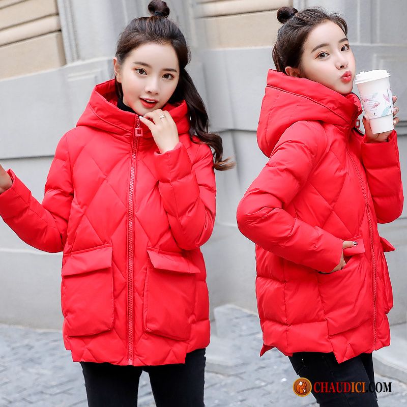 Doudoune A Fourrure Tendance Matelassée Manteau Manteau En Coton Rouge Soldes