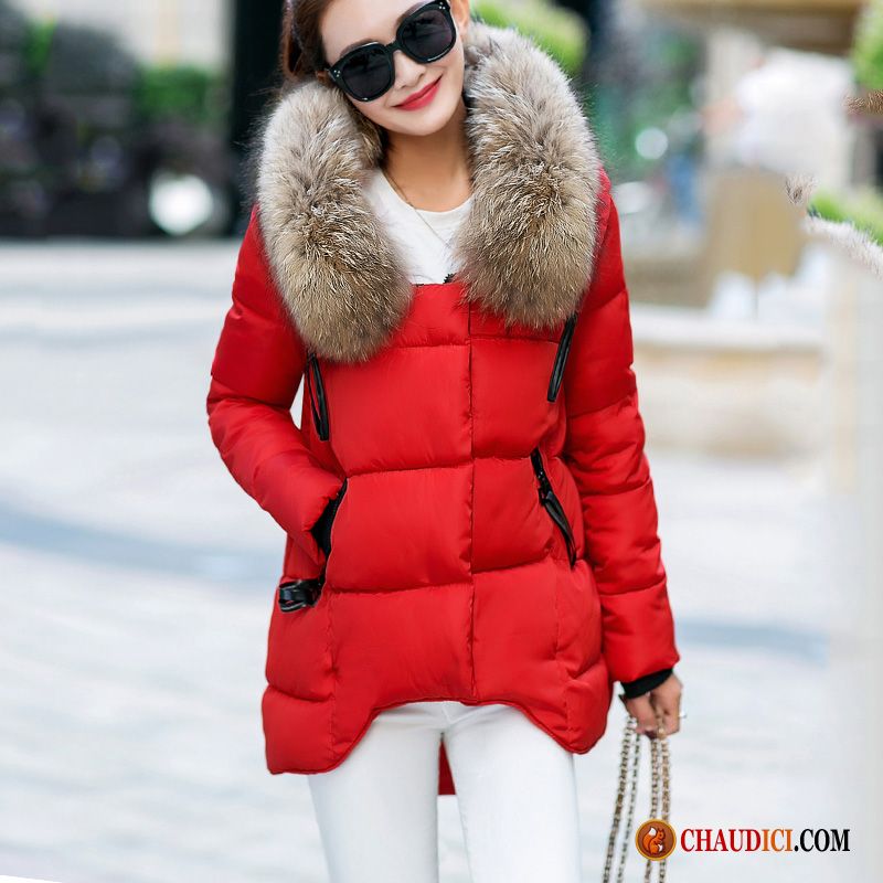 Doudoune Avec Capuche Femme Manteau En Coton Femme Rouge Vêtements D'hiver Dame