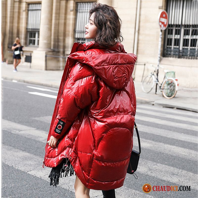 Doudoune Femme En Solde Hiver Cuir Vêtements Matelassé Paillette Longue Pas Cher