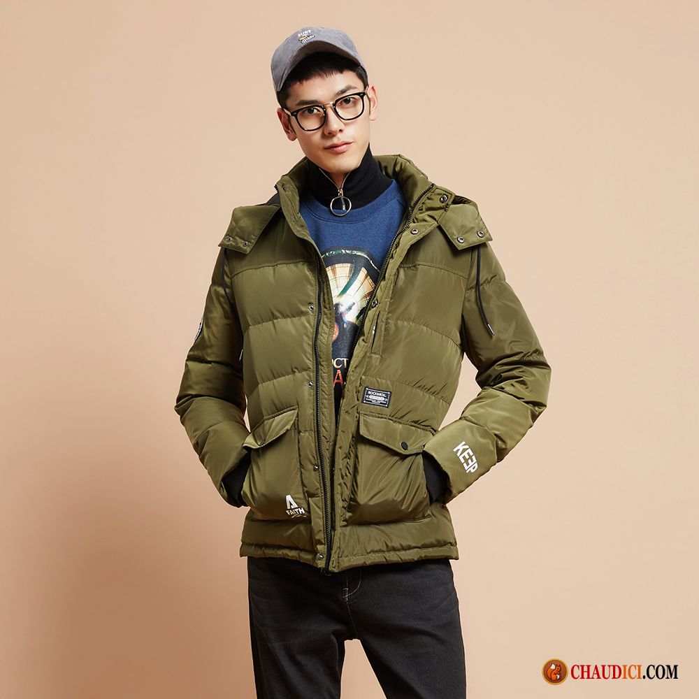 Doudoune Homme Capuche Capuchon Amovible Manteau Impression Longue Vêtements D'hiver Pas Cher