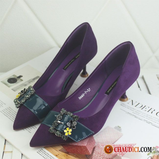 Escarpin Noir Et Rose Violet Talons Hauts L'automne Talons Minces Noir Pas Cher