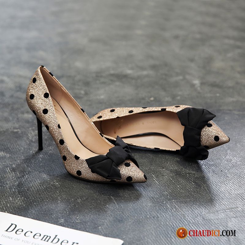 Escarpin Noir Petit Talon Femme Chaussures De Mariage Été Rétro Pointe Pointue