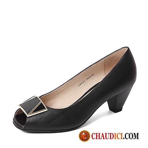 Escarpin Noir Talon 6 Cm Femme Basse Printemps Peau De Mouton Derbies Pas Cher