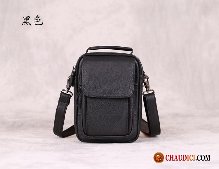 Grand Sac À Bandoulière Homme Seashell Portable Cuir Véritable Noir Mini Cuir De Boef France