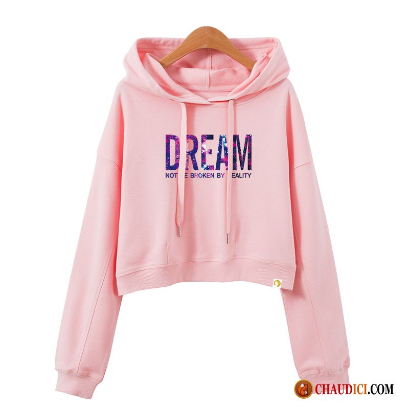 Gros Sweat À Capuche Noir Femme Noir Rose Hoodies Femme Charmant Haute Cintrée Soldes