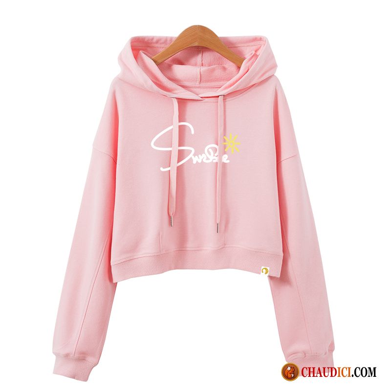 Gros Sweat À Capuche Noir Femme Noir Rose Hoodies Femme Charmant Haute Cintrée Soldes