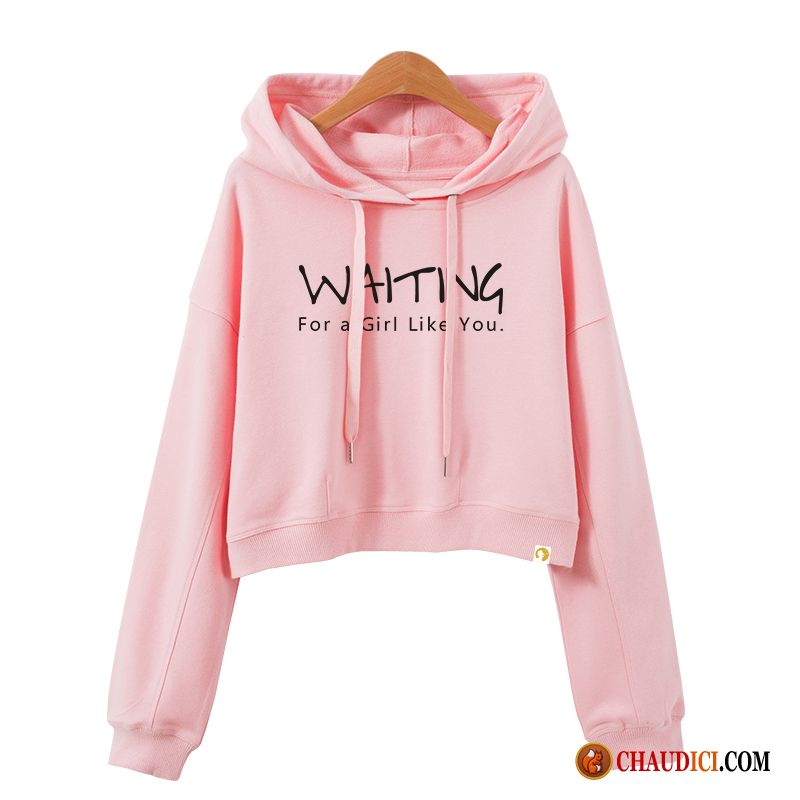 Gros Sweat À Capuche Noir Femme Noir Rose Hoodies Femme Charmant Haute Cintrée Soldes