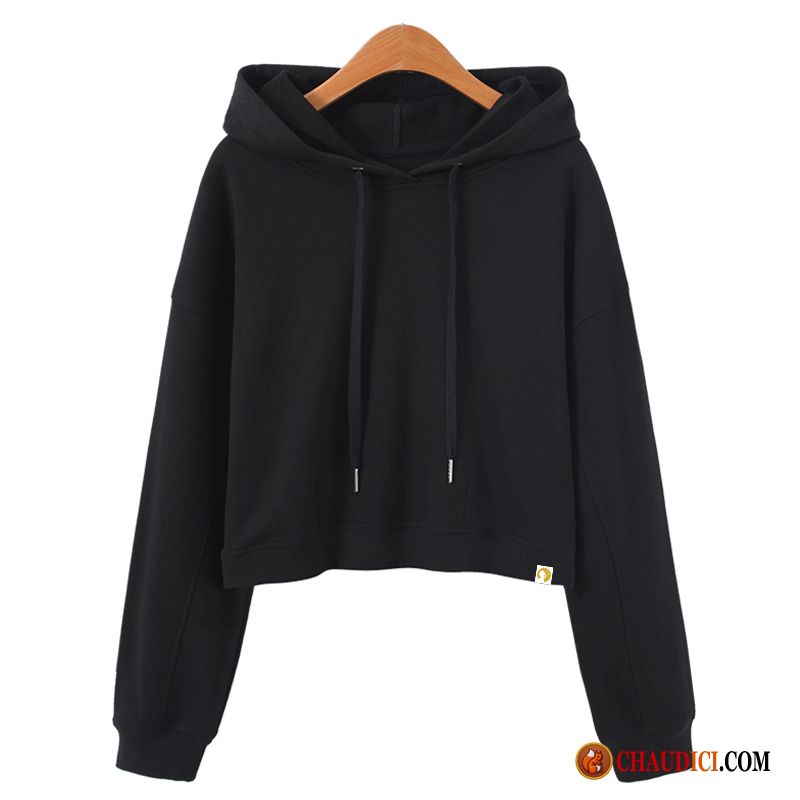 Gros Sweat À Capuche Noir Femme Noir Rose Hoodies Femme Charmant Haute Cintrée Soldes