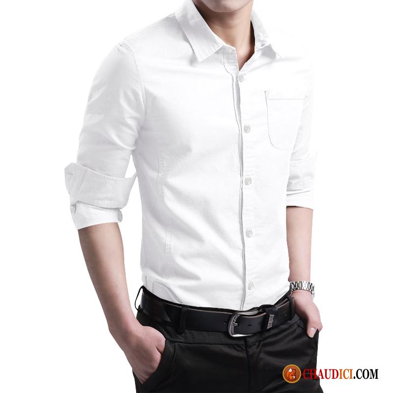 Homme Chemise Blanche Jaune Printemps Tendance Beau Décontractée Chemise Pas Cher