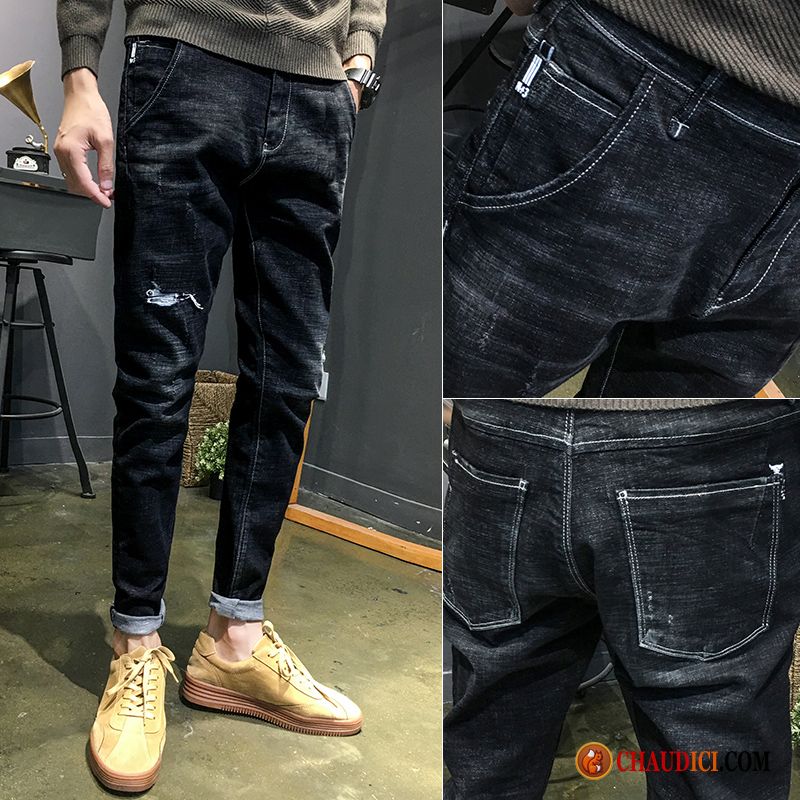 Homme Jeans Slim Jambe Droite Pantalon Printemps Tendance Pas Cher