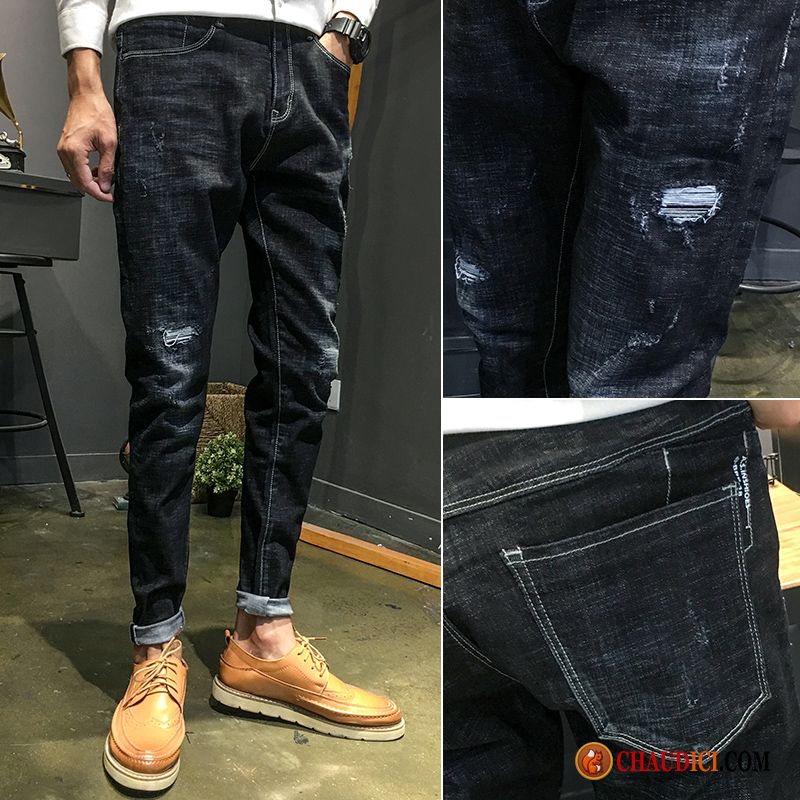 Homme Jeans Slim Jambe Droite Pantalon Printemps Tendance Pas Cher