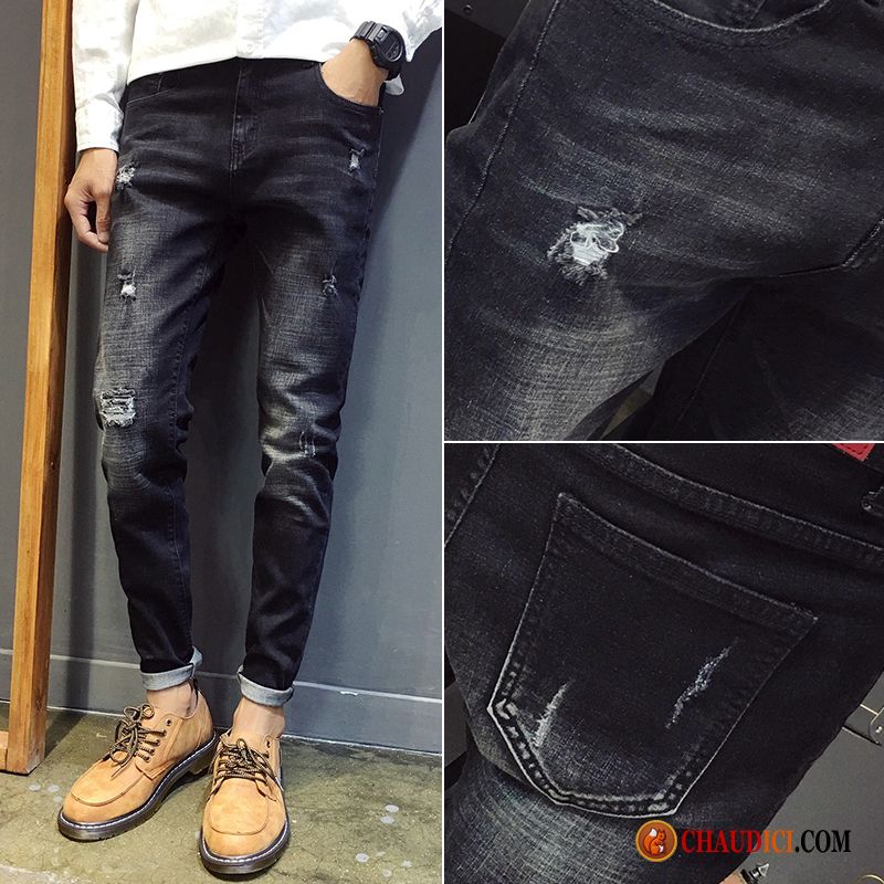 Homme Jeans Slim Jambe Droite Pantalon Printemps Tendance Pas Cher