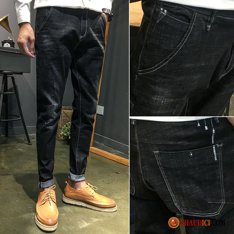 Homme Jeans Slim Jambe Droite Pantalon Printemps Tendance Pas Cher