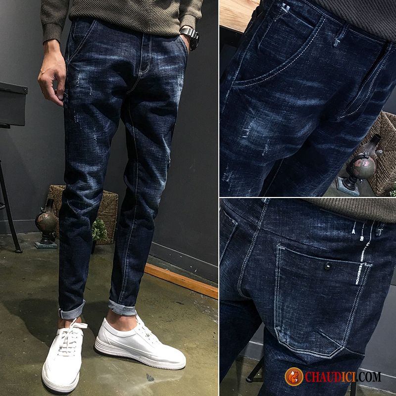 Homme Jeans Slim Jambe Droite Pantalon Printemps Tendance Pas Cher