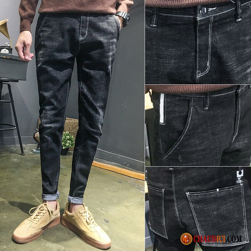 Homme Jeans Slim Jambe Droite Pantalon Printemps Tendance Pas Cher