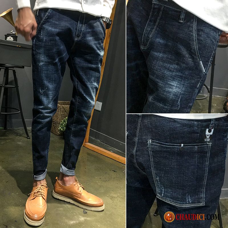 Homme Jeans Slim Jambe Droite Pantalon Printemps Tendance Pas Cher