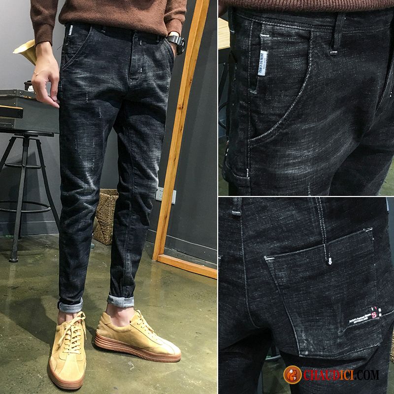 Homme Jeans Slim Jambe Droite Pantalon Printemps Tendance Pas Cher