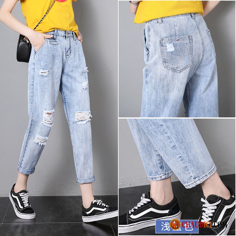 Jean Blanc Femme Pas Cher Harlan Été Rétro Bleu Clair Jeans France