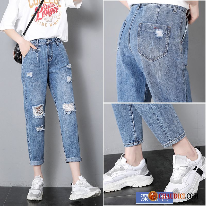 Jean Blanc Femme Pas Cher Harlan Été Rétro Bleu Clair Jeans France