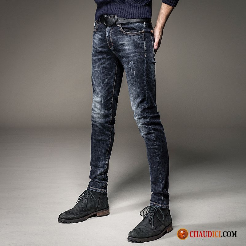 Jean Bleu Delavé Homme Jambe Droite Printemps Jeans Pantalon Tendance