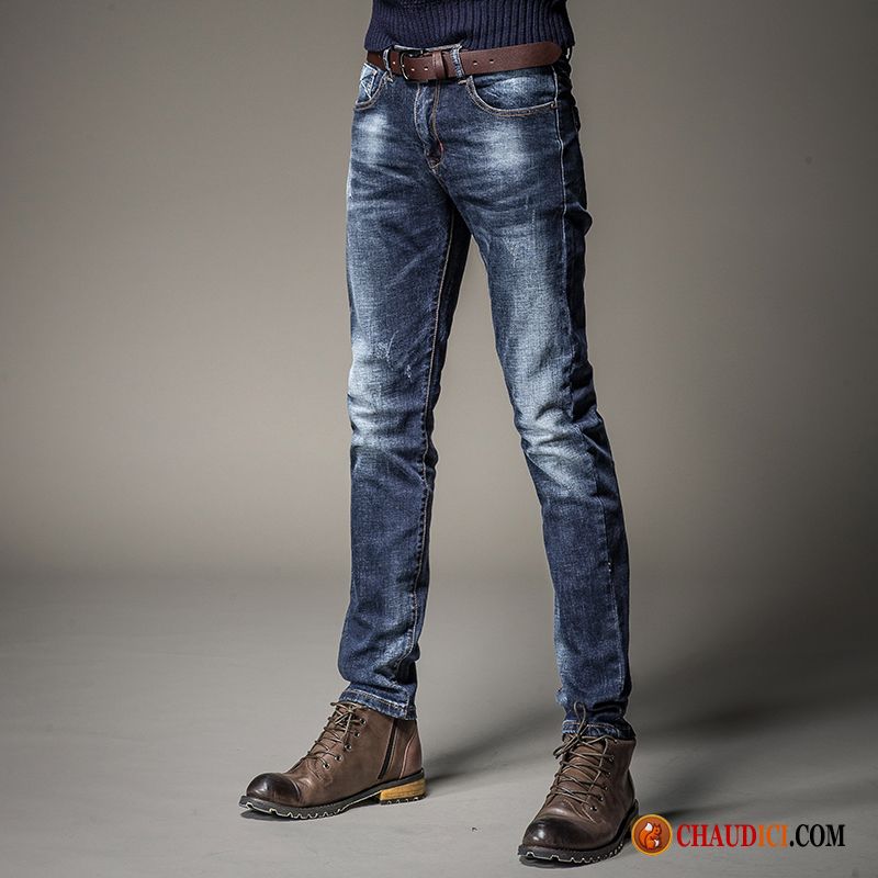 Jean Bleu Delavé Homme Jambe Droite Printemps Jeans Pantalon Tendance