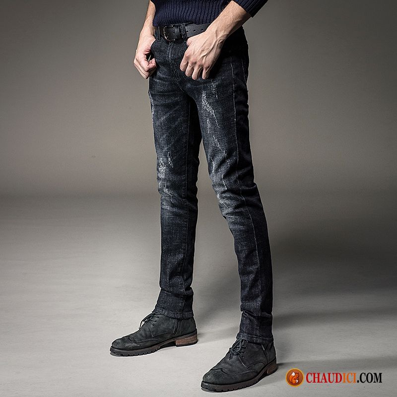 Jean Bleu Delavé Homme Jambe Droite Printemps Jeans Pantalon Tendance