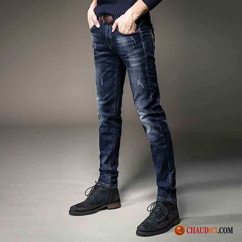 Jean Bleu Delavé Homme Jambe Droite Printemps Jeans Pantalon Tendance