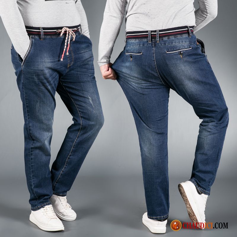 Jean Bleu Marine Homme Gros Ultra Grand Printemps Denim Pas Cher