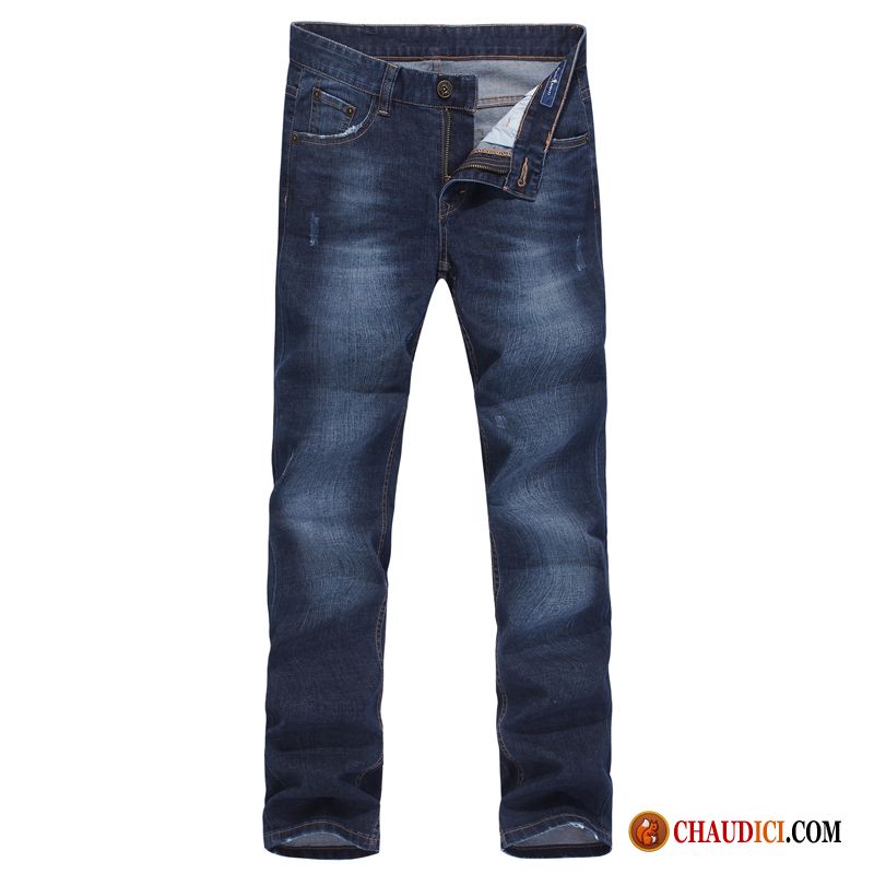 Jean Bleu Marine Homme Rouge Effiloché Homme Slim Jeans Printemps En Vente