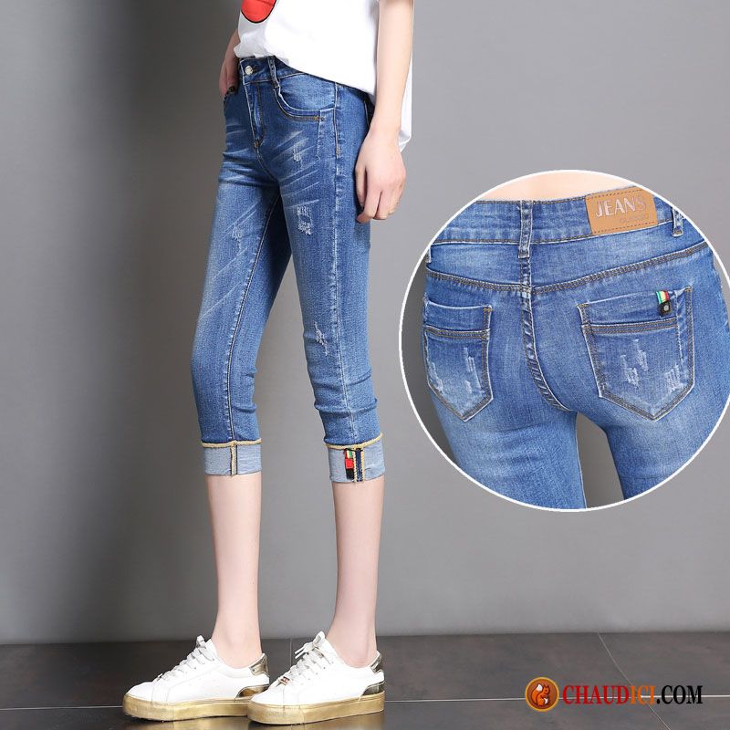 Jean Fashion Femme Pas Cher Chocolat Jeans Mince Extensible Légère Septième Pantalon