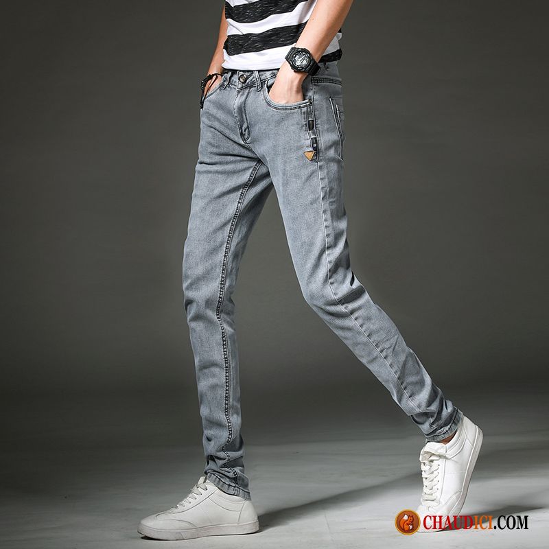 Jean Homme Pas Cher Marque Les Adolescents Gris Pantalon Extensible Jambe Droite