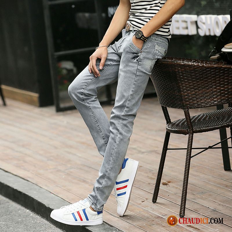 Jean Homme Pas Cher Marque Les Adolescents Gris Pantalon Extensible Jambe Droite