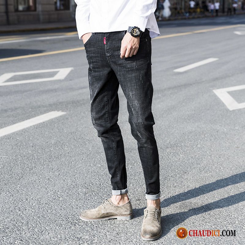 Jean Skinny Pas Cher Homme Troués Jeans Tendance Bleu Marque De Tendance